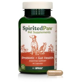Spirited Paw Probiotic & Gut Health Supplement - Pet Supplement for Dogs & Cats - Offers Immune Support - Premium Health Supplement for Pet Care with Whole-Food Based Ingredients - 90 Capsules