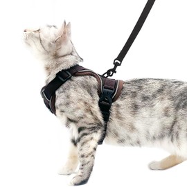pangdi Cat Harness and Leash Set Escape Proof Tactical Extra Large Kitten Harness Emotional Support Cat Vest, Brown, XL