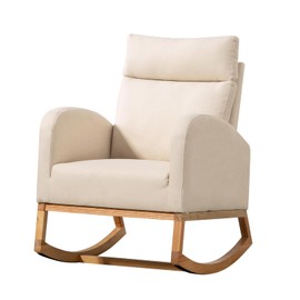 Rocking Chair Nursery, Upholstered Glider Chair Armchair with High Backrest & Side Pocket, Modern Glider Chair with Solid Wood Base, Nursery Rocking Accent Chair with Wood Legs for Living Room Bedroom