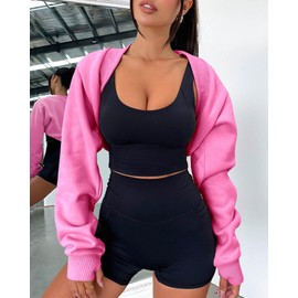 Zwurew Womens Sweatshirt Hot Pink Shrug Bolero Sweater for Women Long Sleeve Bolero Jacket Workout Tops Y2K Clothes