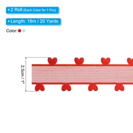 PATIKIL 1 Inch x 20 Yard Organza Chiffon Ribbon Set, Sheer Heart Decorative Ribbon for Valentine's Day Gift Wrapping Wreath Bow Craft DIY Decoration, Red,Sky Blue