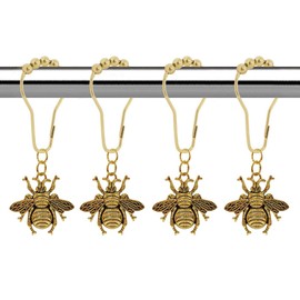 Bee Shower Curtain Hooks Rings for Bathroom, 12 Pcs Rust Proof Metal Decorative Gold Shower Rings for Garden Flower Nature Spring Summer Theme Bathroom Decor Home Curtain Hanger (Gold)