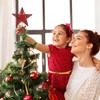 Red Metal Christmas Tree Topper Glittered Xmas Treetop Hollow Star