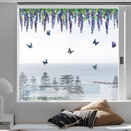 ANATTASOUL Window Stickers Wisteria and Butterflies Window Clings Double Sided Window Decoration Spring Summer Party Home Decorations