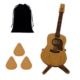 SKJAXF Guitar Pick Holder, Wooden Guitar Plectrum Case with 3 Guitar Picks with 1 Black Drawstring Gift Bag, Guitar Pick Box for Guitar Electric Bass Ukulele Players Lovers (Burlywood)