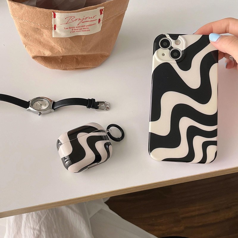 Black White Zebra Print Case for AirPods 3rd with Keychain