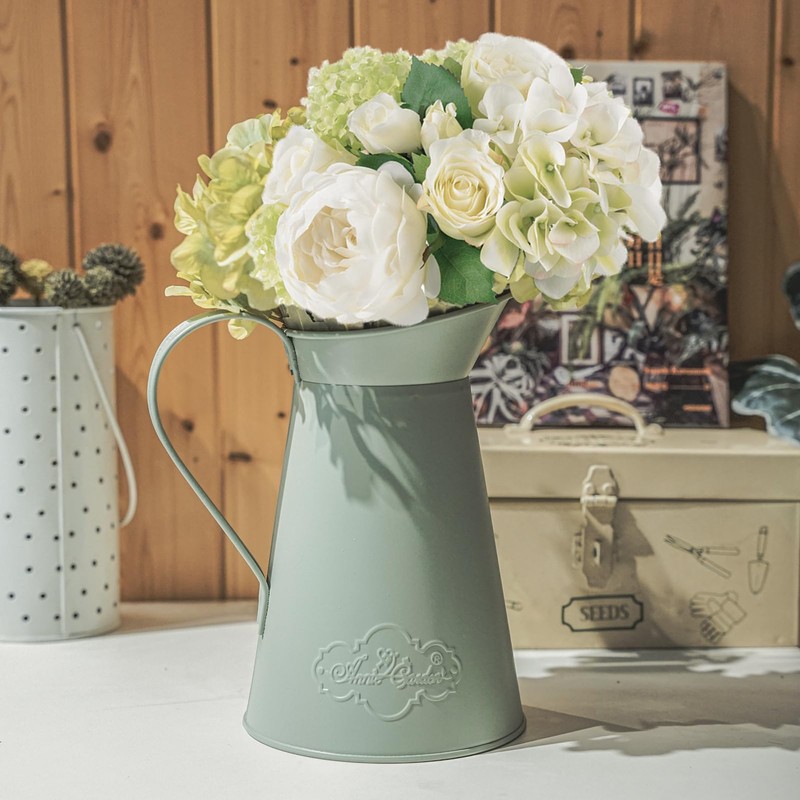Annie Garden Rustic Metal Farmhouse Flower Pitcher Vase, Large Leakproof