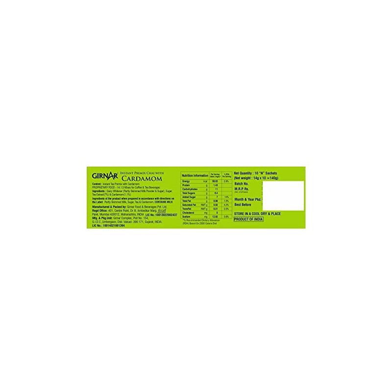 Girnar Instant Chai/Tea Premix With Cardamom, 10 Sachet Pack