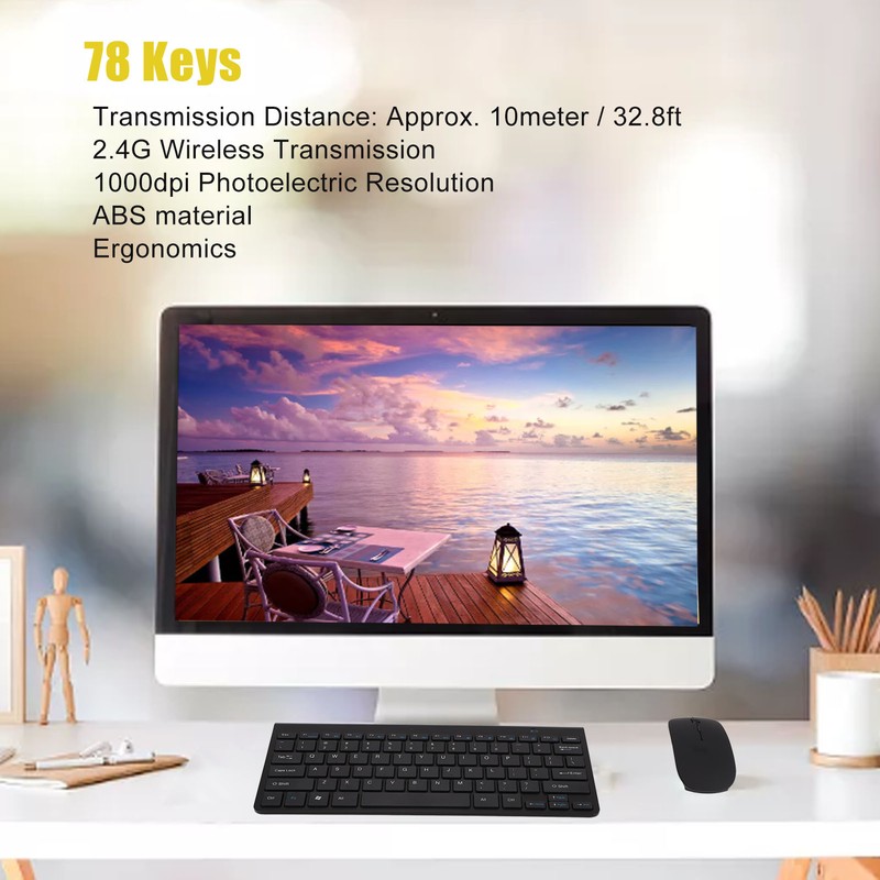 2.4G Wireless Keyboard Mouse Combo 78 Keys UV Screen Printing