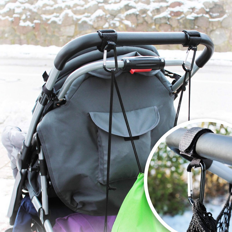 com-four® 2 x Pram Hooks with Non-Slip Rubber Nubs for
