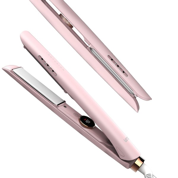 LENA Ionic Flat Iron | Ceramic Hair Straightener | 1" Professional Styling Tools for Straightening and Curling, Extra Ion Care, Max 450 F, Dual Voltage, Pink