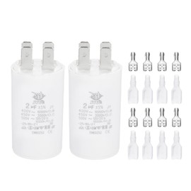 PATIKIL CBB60 2uF Run Capacitor,2 Pcs AC450V 4 Pin Double Insert with Sheath Spring, White
