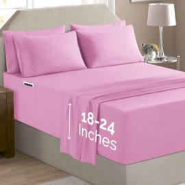 Elegant Comfort Luxury Soft 4-Piece 1500 Premium Hotel Quality Bed Sheet Set with Extra Deep Pockets 18-24 Inch, Wrinkle Free, Storage Pockets, Extra Deep Pocket 4PC Sheets, Twin, Light Pink