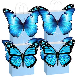 16pcs Blue Butterfly Party Favor Bags, Blue Butterfly Birthday Party Supplies, Cartoon Blue Butterfly Goody Snacks Treat Party Favor Bags with Handles for Kids Blue Butterfly Theme Party Decorations