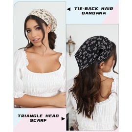 Molans Cotton Floral Hair Scarf - 2PCS Hair Scarves and Bandanas for Women Triangle Kerchief for Girls