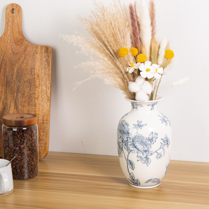 Magclay Blue and White Vase for Home Decor, Ceramic Chinoiserie