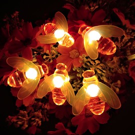 Dreamworth 2-Pack Bee String Lights, 7.5Ft 20 Led Bee Shape Fairy String Lights Battery Operated String Lights for Garden, Patio, Lawn Decoration (Warm White)