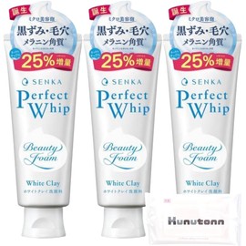  Senka Perfect Whip Facial Cleansing Foam, White Clay, Clear Floral, 5.3 oz (150 g), Set of 3 + Kunutonn Original Logo H Wet Sheet Included