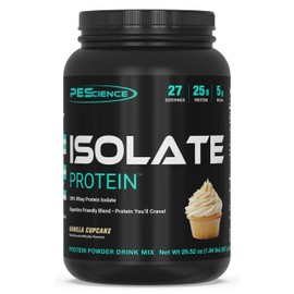 PEScience Isolate Whey Protein Powder, Vanilla Cupcake, 27 Servings, 100% Whey Protein Isolate, Low Carb, Fast Absorbing Post Workout Shake for Men and Women