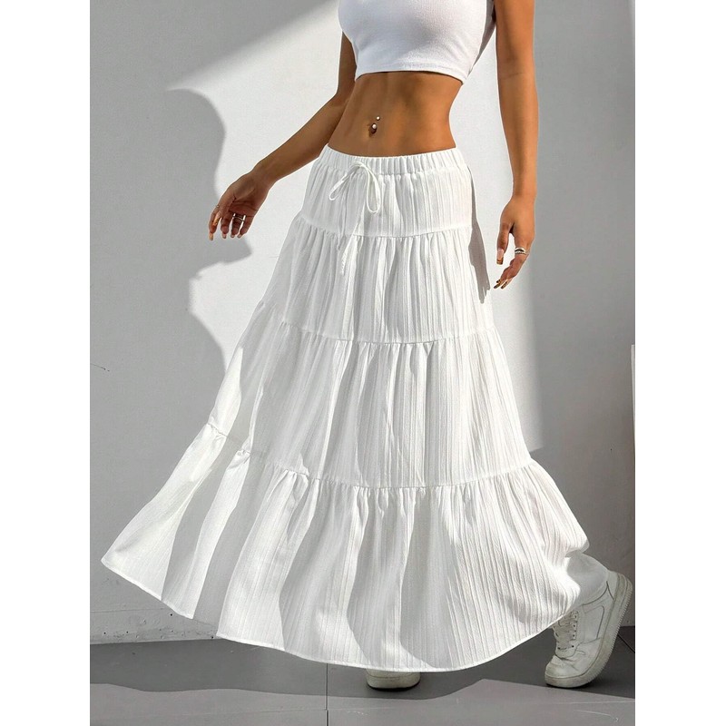 Xuani Maxi Skirts for Women Ruffle Hem A Line Long