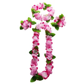 LQIOACU Hawaiian Necklaces, Hawaiian Flower Chain, Flower Chain, Hair Band, Bracelets, Grass Skirt, Party Costume Accessories, Flower Chain for Carnivals, Christmas, New Year, Cheerleading, Beach