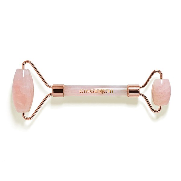 Ginger Chi Jade Roller - Rose Quartz Anti-Aging Roller - Skin Care Face Sculpting Tool to Reduce Wrinkle & Dark Circle - Use It As Cheek Roller & Eye Roller - Also As Jawline Shaper & Neck Roller