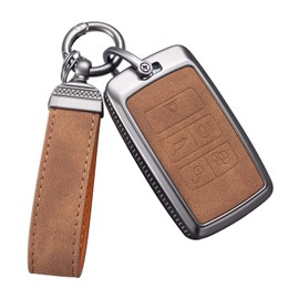 YO&YOYE for Land Rover Key Fob Cover with Keychain Leather Key Case Protector Compatible with Land Rover Vogue Range Discovery Rover Sport (Model2, Brown)