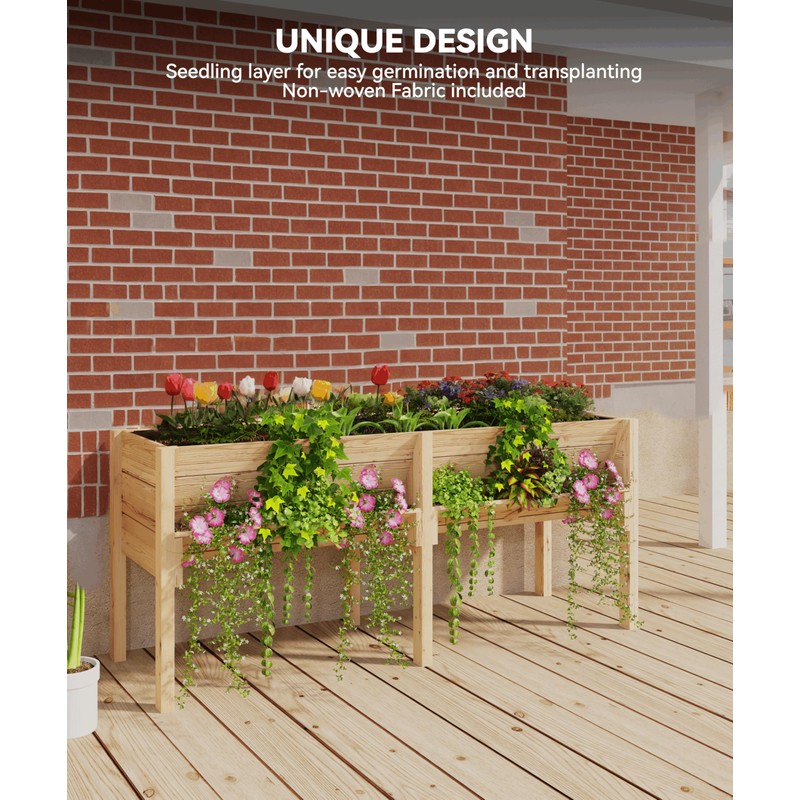 Hipicute 2 Tiers Wooden Raised Planter Box,72x23x30-Inch,Mobile Elevated Wood Planter,