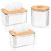 3PCS Acrylic Tissue Box Holder, Clear Tissue Organizer with Bamboo