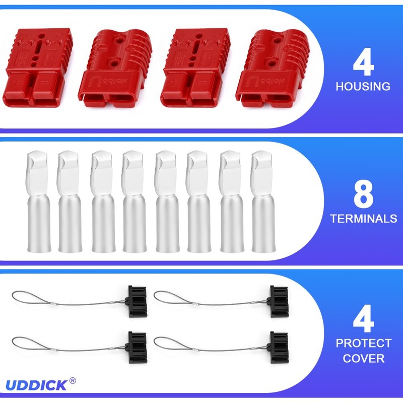 Uddick 4PCS 175A 1/0-4 Gauge Battery Cable Quick Connect/Disconnect Connector