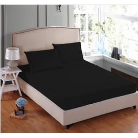 Easy Care Percale Poly Cotton Extra Deep Fitted Bed Sheet (Extra Deep Fitted Double, Black)