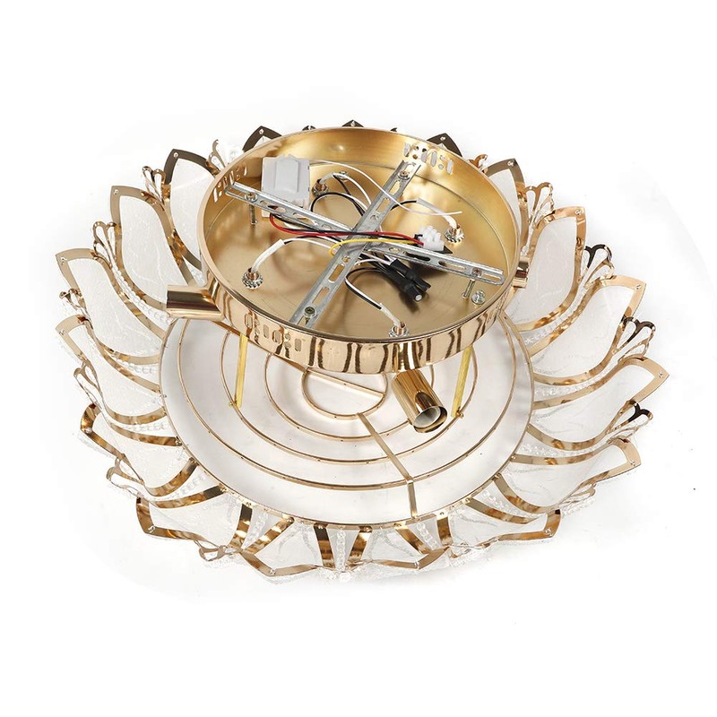 Dimmable Crystal Chandeliers Lotus-Shaped Flush Mount Ceiling Light with Remote