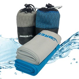 Breeze Life Cool WRAP Microfiber Cooling Towels for Hot Weather Summer Heat, Instant Fast Cooling for Neck and Face, Sports, Golf, Athletes, Runners, Workout, Yoga, Running, Biking and More, 2 Pack
