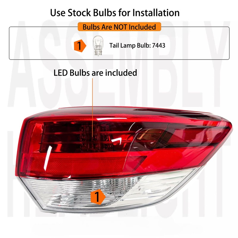 Outer Right Side LED Taillight Assembly For 2017-2019 Toyota Highlander