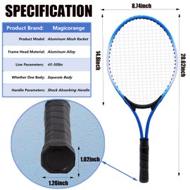 Magicorange Tennis Rackets for Kids 2 Players Recreational Tennis Racquet Set for Beginners and Professional with 4 Tennis Balls, 3 Overgrips, 1 Tennis Bag (Blue)