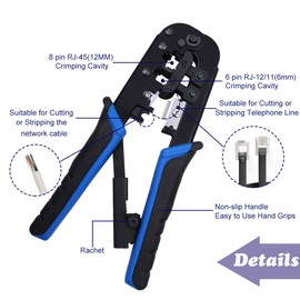 Delgada RJ45 Ethernet Network Crimping Tool kit,6in1 Professional Crimper for RJ-11,6P/RJ-12,8P/RJ-45 Crimp,with 10pcs Cat5 Cat5e Connectors-10pcs Covers-1 Network Cable Tester,One Cutter and Stripper