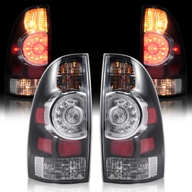 BeamTrack LED Tail Light Assemblies Compatible with 2005-2015 Toyota Tacoma Pickup, Left Driver and Right Passenger Side Taillights Rear Brake Signals with Bulbs and Harness (Black)