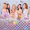 OQOQ Checkered Iridescent Tablecloth (4 Packs，Pink Silver) - Rectangular Plastic