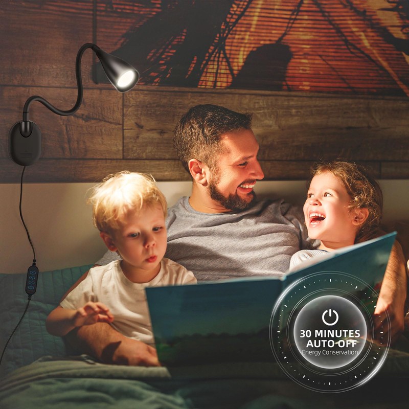 Wall-Mounted LED Bedside Reading Light with USB Charging Port, 10-Level