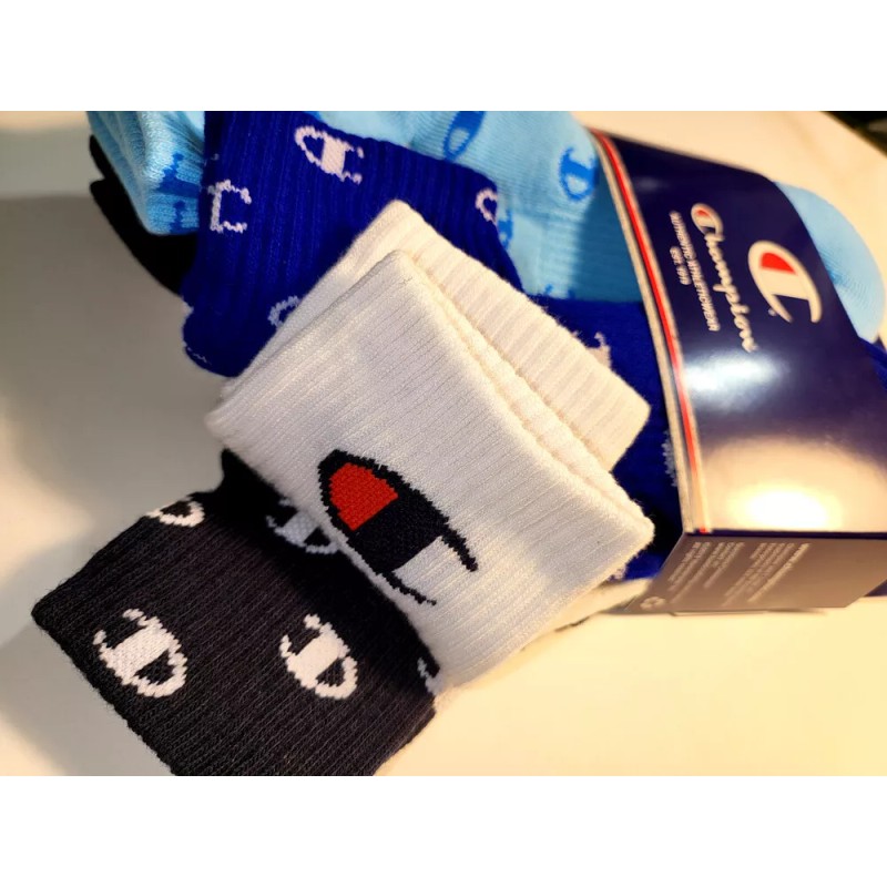Champion Script 6 Pair Quarter Socks Blue/Black/Whi