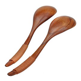 HugeStore 2 Pcs Chinese Style Handcrafted Wooden Wood Soup Spoon