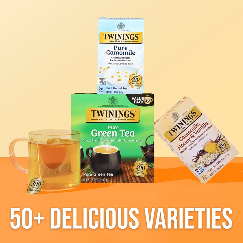 Twinings Pure Camomile Herbal Tea Individually Wrapped Bags, Calming &