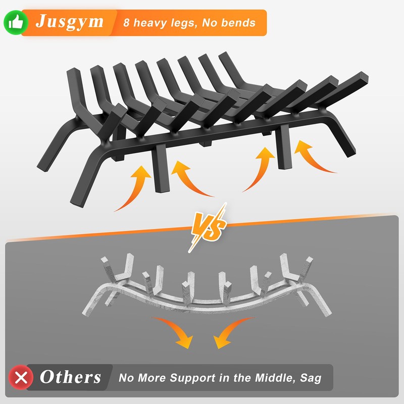 Jusgym Fireplace Grate 30 Inch with 8 Support Legs, Solid