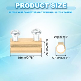 PATIKIL 19x7.8x8.8mm Wire Connectors Nut Terminal, 30 Pcs 20 A Brass Splicing Quick Wiring Connection Terminal Circuit Connector Nut Kit with Screws, Brass Tone