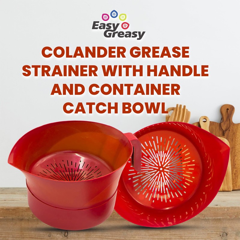 Easy Greasy Colander Grease Strainer With Handle And Container, Catch