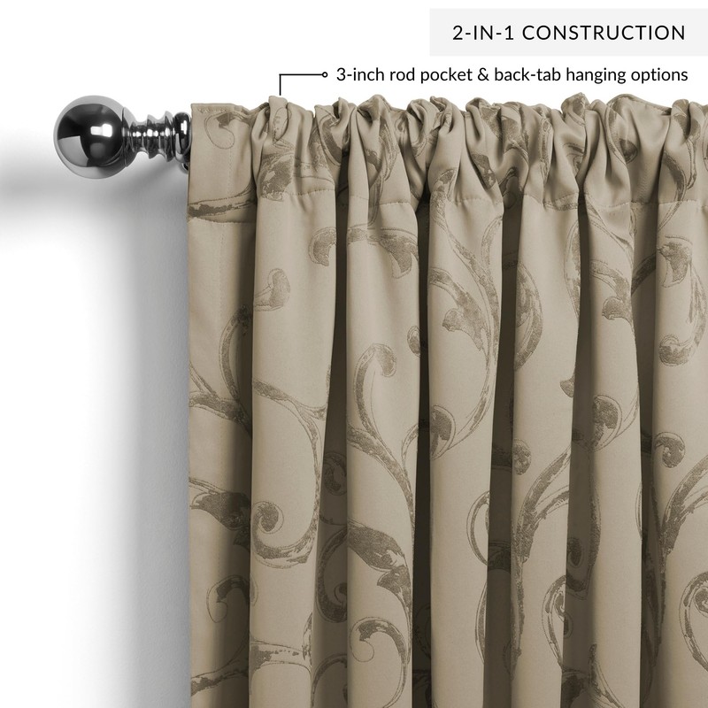 Elrene Home Fashions Mia Jacquard Scroll Blackout Window Curtain, 52"