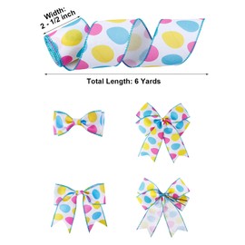 Wired Burlap Ribbon Easter Egg Bunny Ribbons Craft Ribbon for Easter Day DIY Present Wrapping, Home Decoration, 2-1/2 inch, 6 Yards