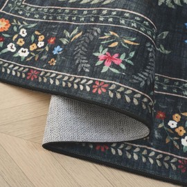 Rugcomf Living Room Rug 6x9 Rug Machine Washable Boho Area Rug Non Slip Floral Animal Vintage Low Pile Large Rug for Living Room, Bedroom, Farmhouse, Dining Room, Kids Playroom (Green)