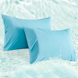 Accuratex Cooling Pillow Cases Queen Size Set of 2,Envelope Soft Breathable Cooling Pillowcase for Hot Sleepers,Blue Ultra Slip Pillow Covers for Hair and Skin,20×30inches