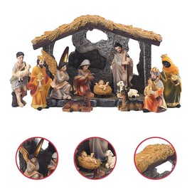 MOOCOCO Christmas Nativity Figurine Set Jesus Manger Scene,Hand Resin Craft Statue,Baby Jesus Holy Family Statue,12 Pc